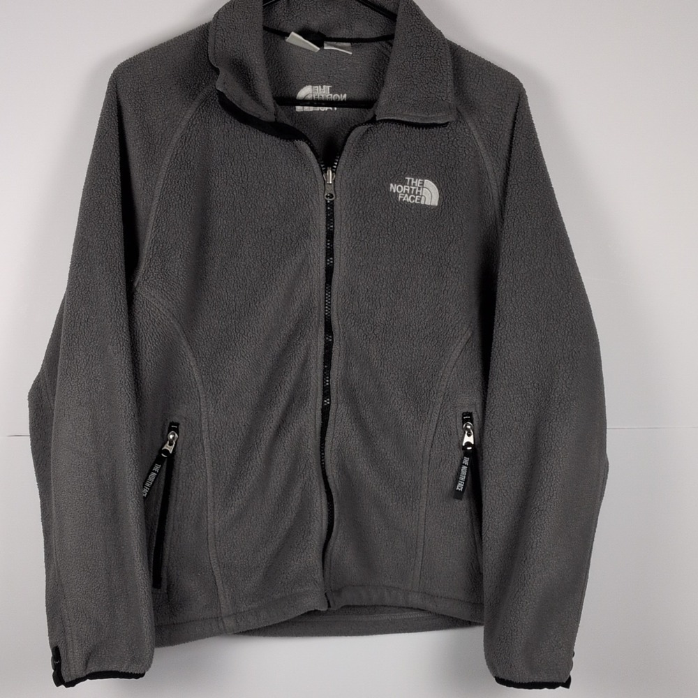 Vintage The North Face Fleece Jacket Womens M Gray Full Zip Pockets A456